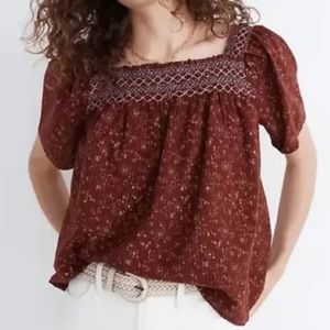 Madewell square-neck smocked top in dotted vines